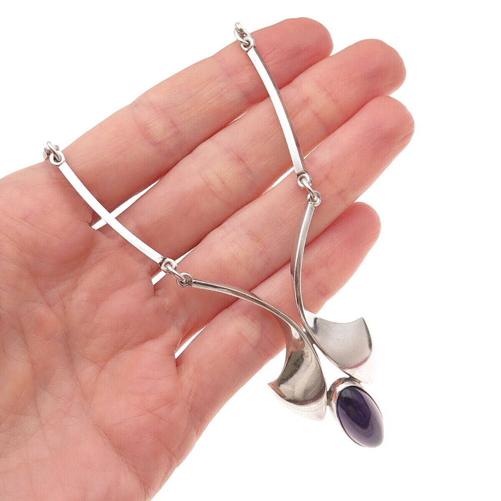 Niels Erik From 925S Sterling Silver Vintage Denmark Real Amethyst Necklace 16"